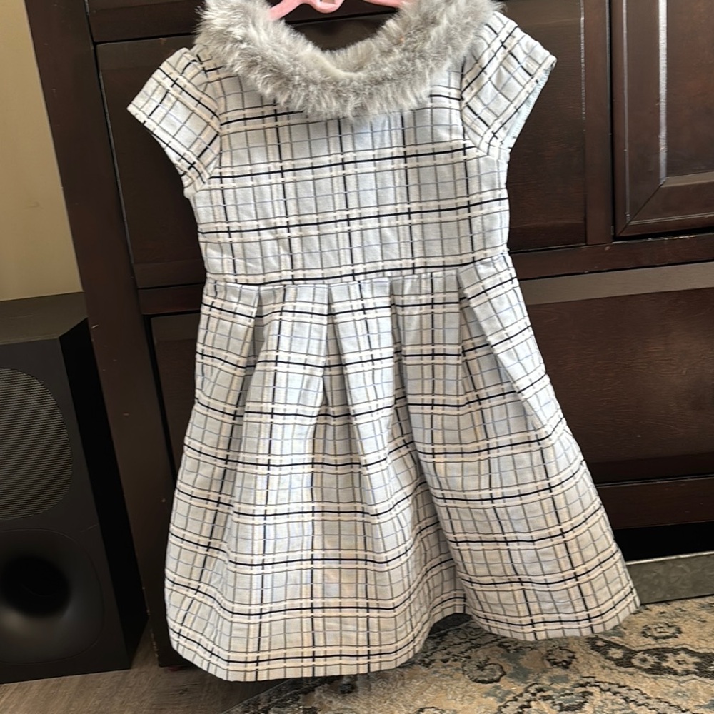 Janie and Jack A-Line Cowl Neck Dress in White and Black